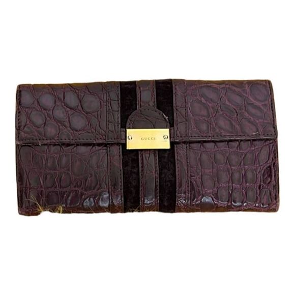 Gucci Aubergine Crocodile Skin Long Wallet GUC with Dust Bag RARE - Picture 2 of 12